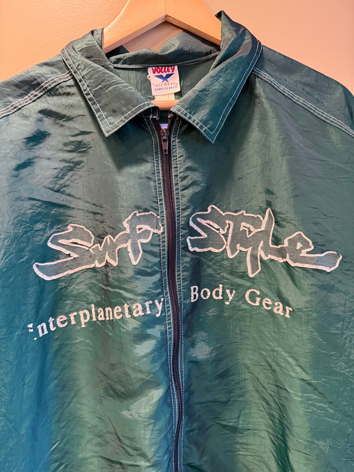 Vintage Surf Style Green Zip-Up Windbreaker Jacket- XL
