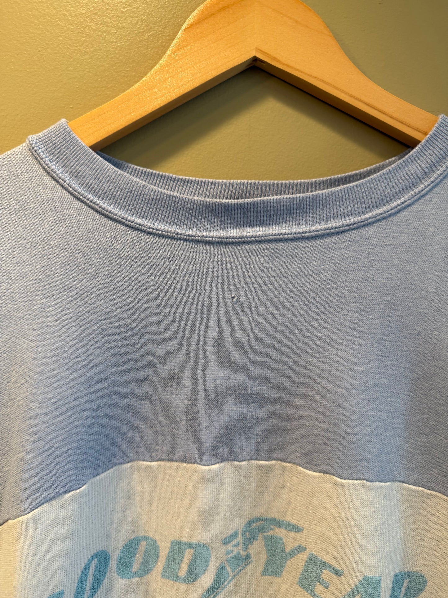 Vintage 80s Goodyear Baby Blue Striped Crewneck Sweatshirt- L
