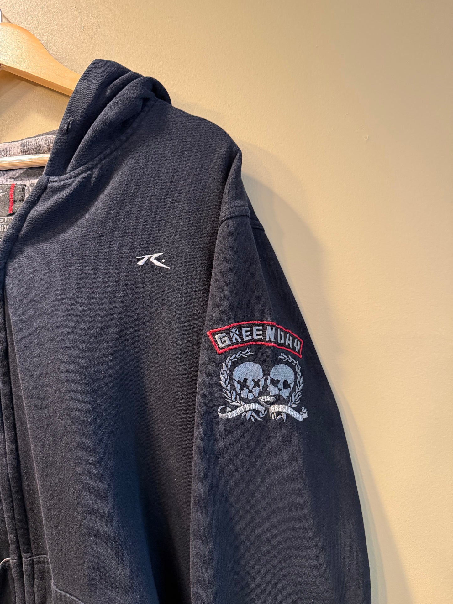 Vintage Y2K Rusty Green Day Collab Black Zip-Up Hoodie Sweatshirt- XL