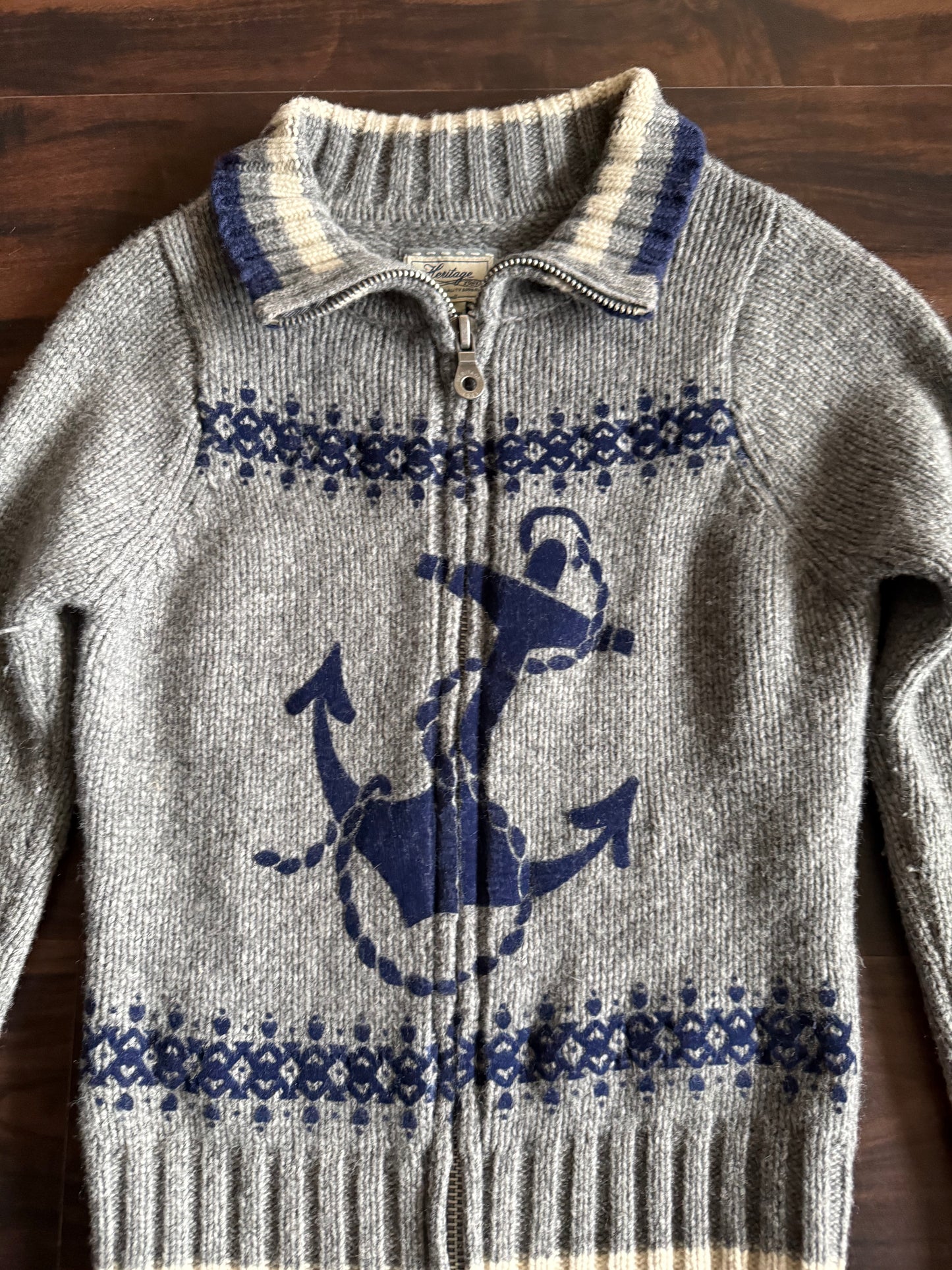 Vintage Heritage Collared Anchor Navy Zip-Up Sweater- S