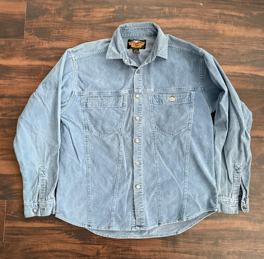 Vintage Harley Davidson Light Blue Corduroy Button-Up Shirt- L