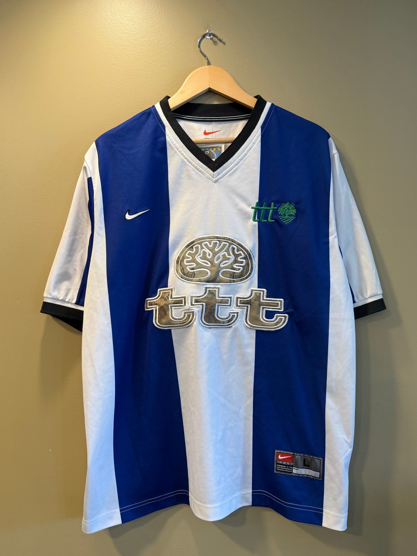 TTT Nike Blue Striped Football Soccer Jersey- L