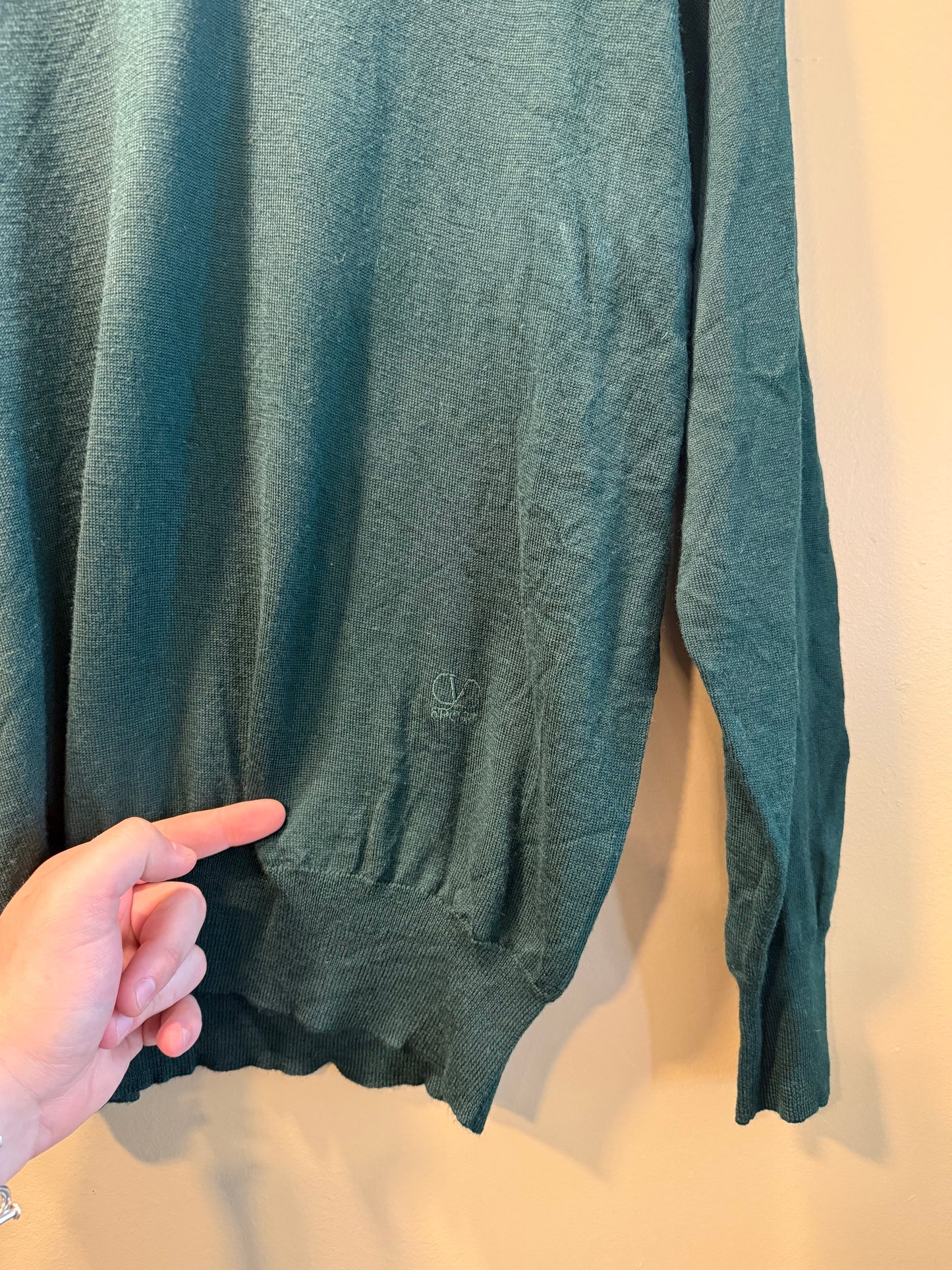 Vintage Valentino Sport Merino Wool Green V-Neck Sweater- M/L