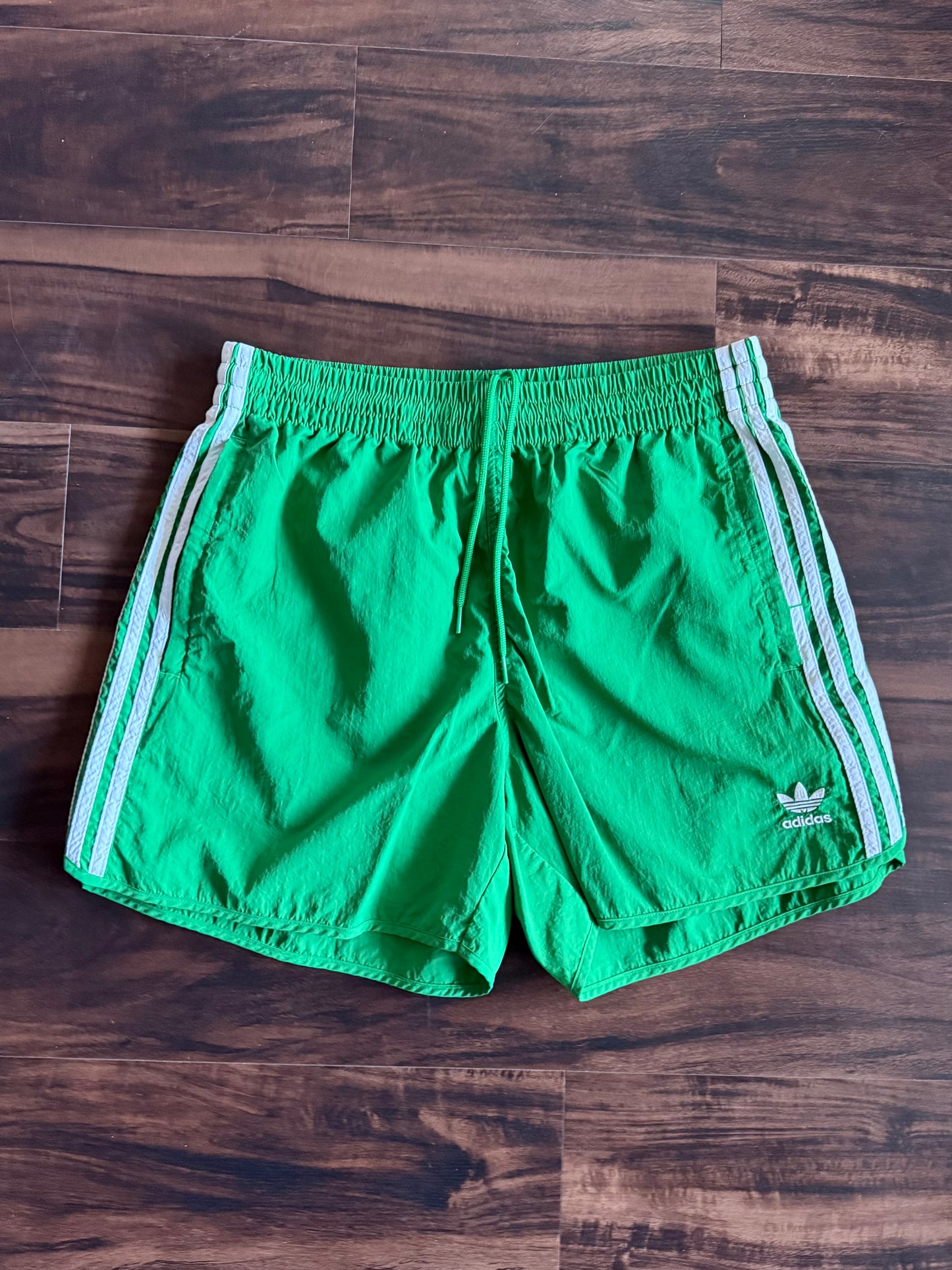 Adidas Bright Green Leaf Logo Athletic Shorts- L