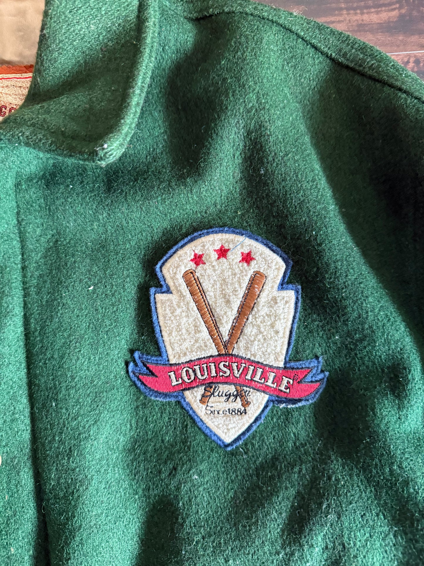 Vintage Louisville Slugger Leather & Wool Baseball Varsity Jacket- L