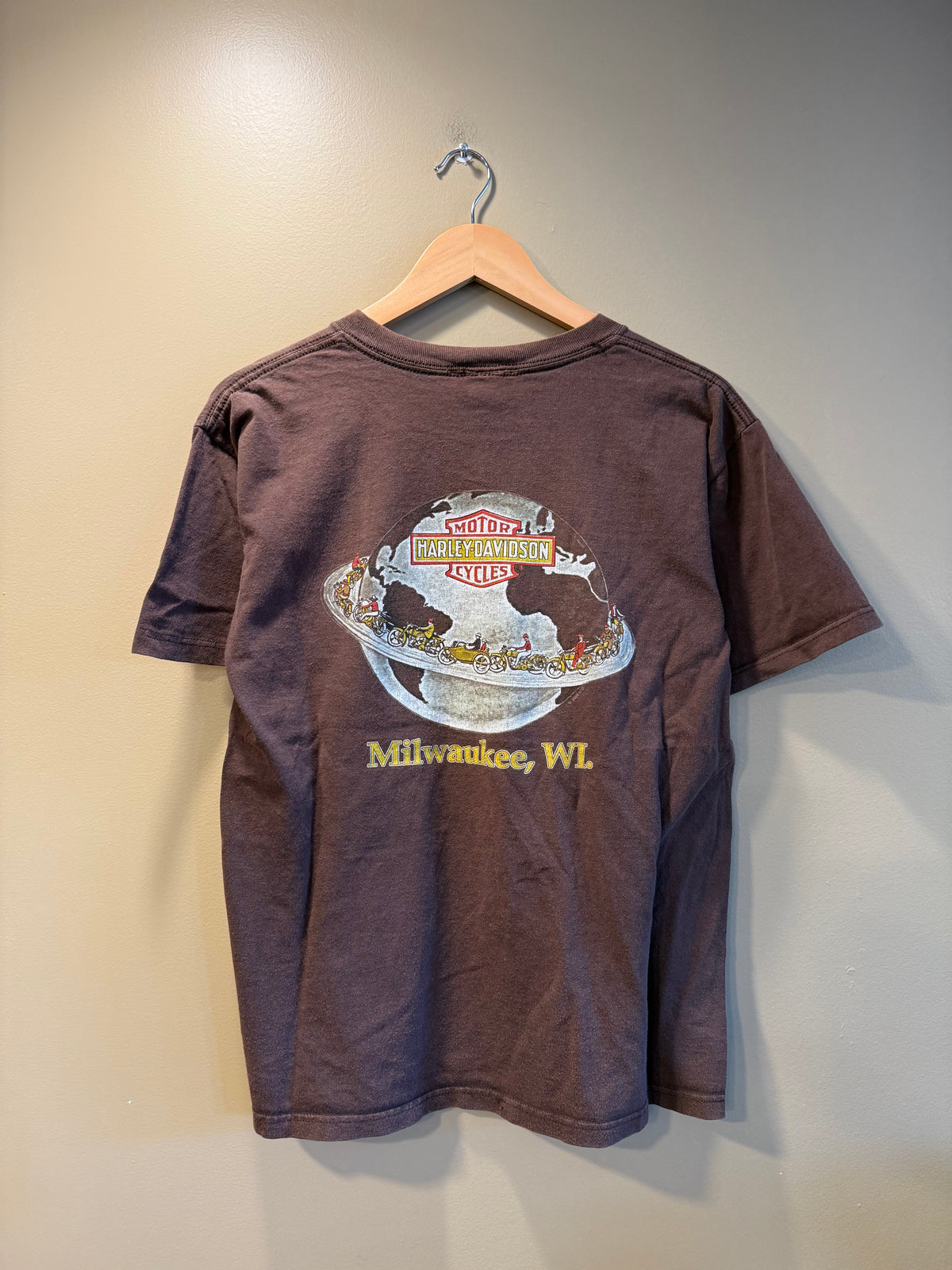 Vintage Harley Davidson Brown Globe T-Shirt- M