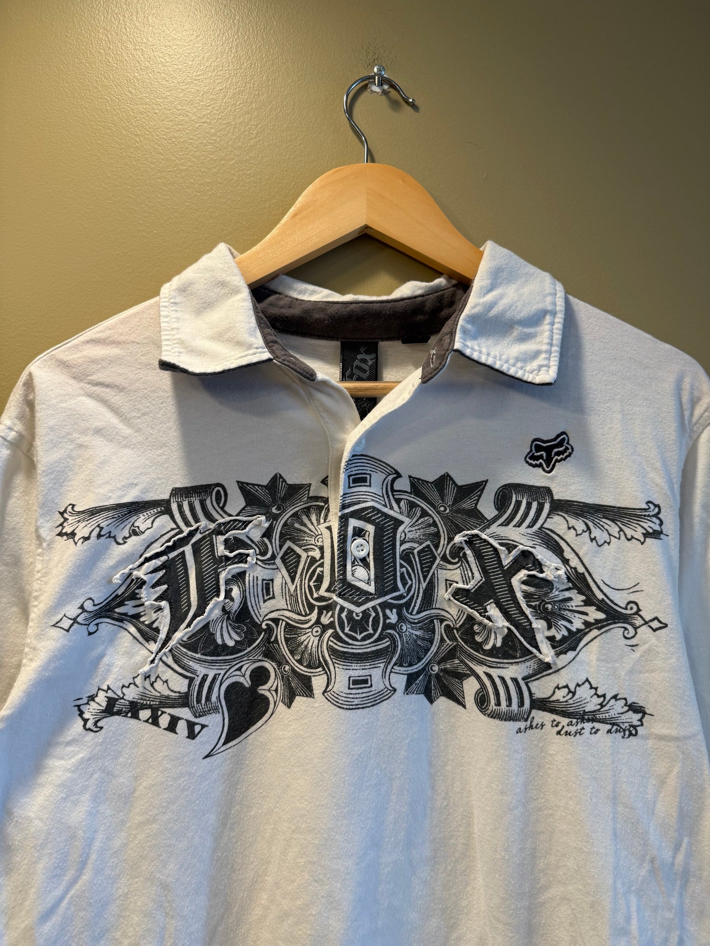 Vintage Fox Racing Gothic White Polo Shirt- M/L