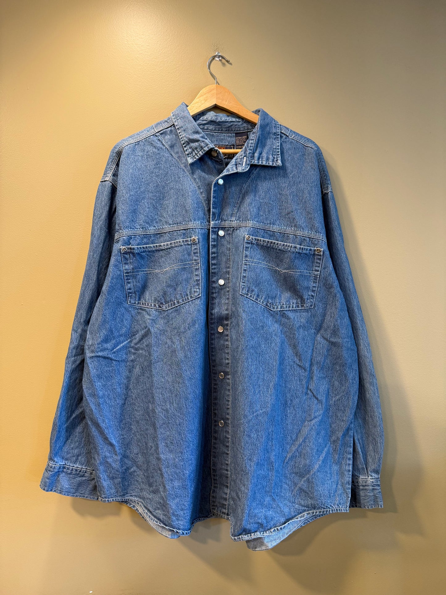 Vintage Route 66 Denim Pearl Snap Button Shirt- XL