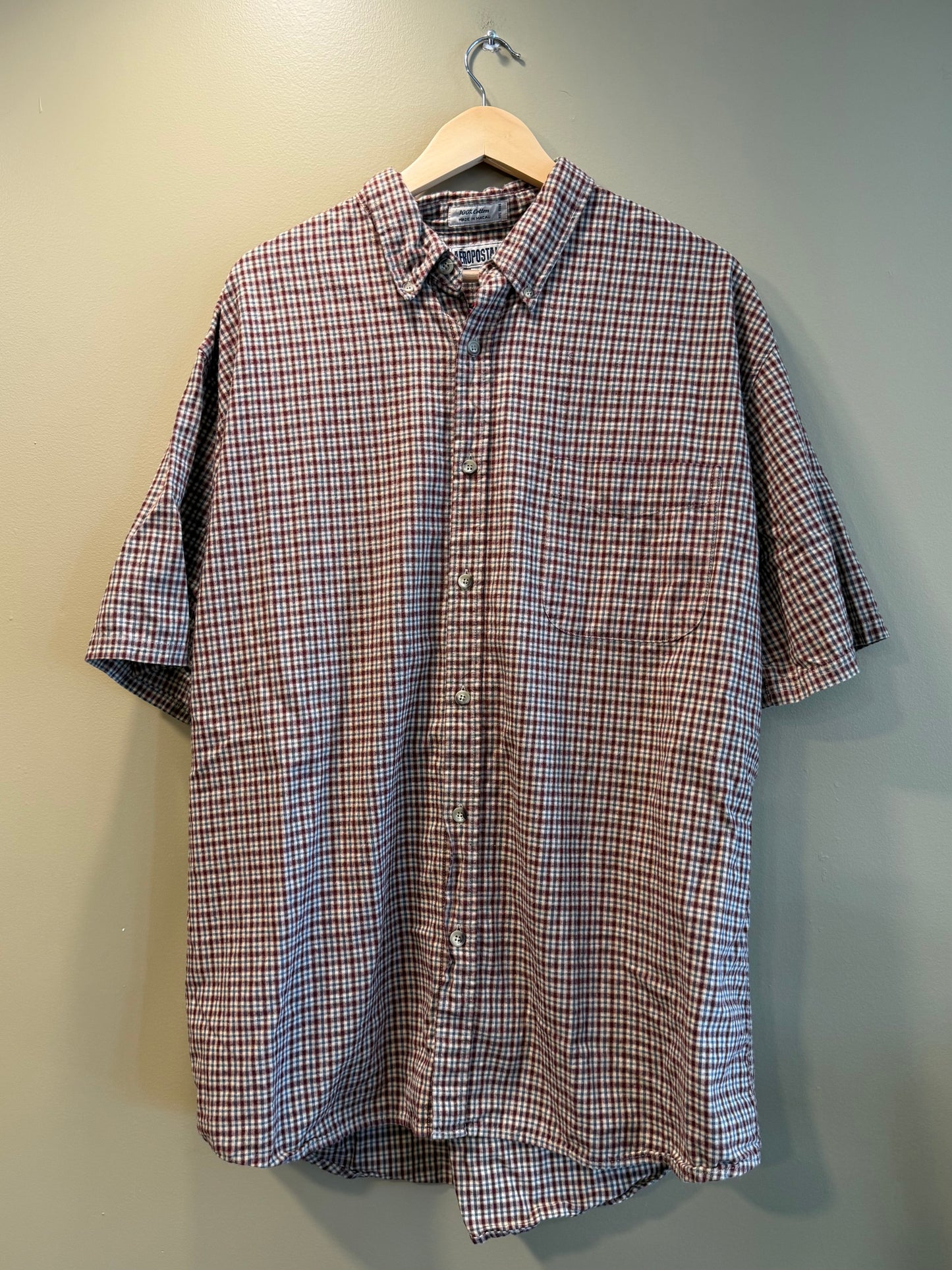 Vintage Y2K Aeropostale Red & Orange Checkered Button-Up- L