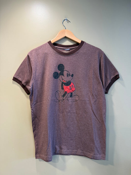 Vintage Disney Mickey Mouse Brown Ringer T-Shirt- M
