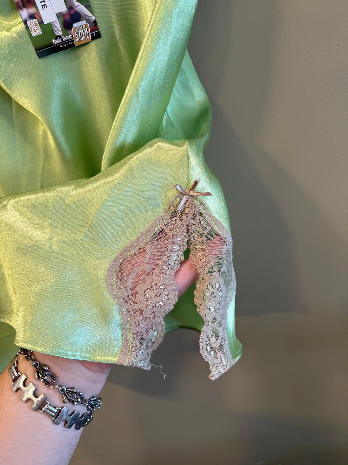 Vintage Lime Green Lingerie Lace Slip Dress- M