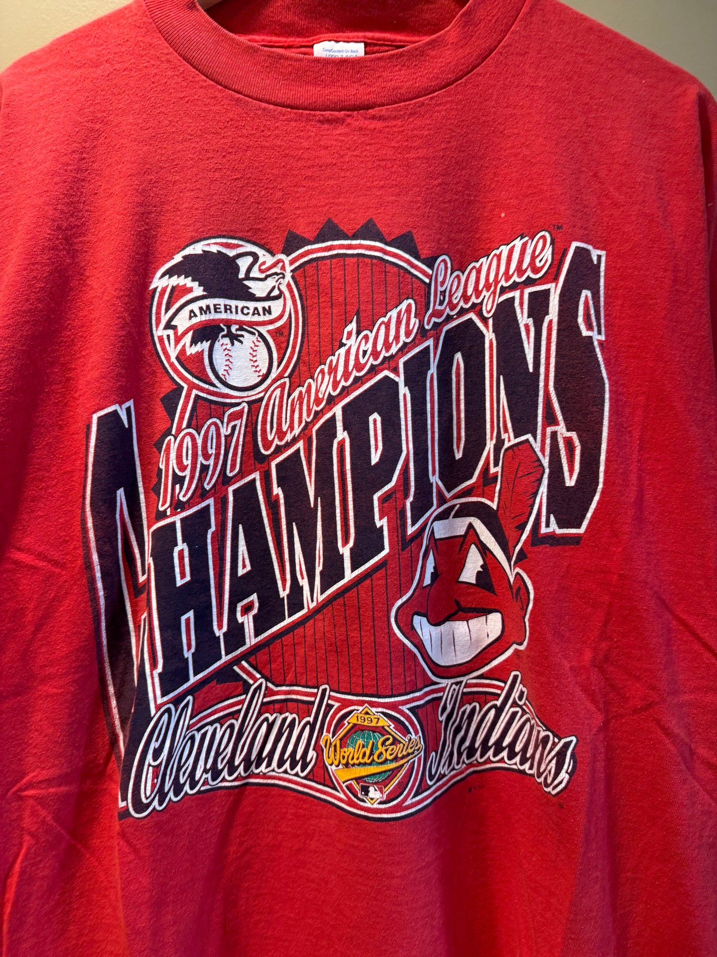 Vintage Cleveland Indians American League Champions Red T-Shirt- XL