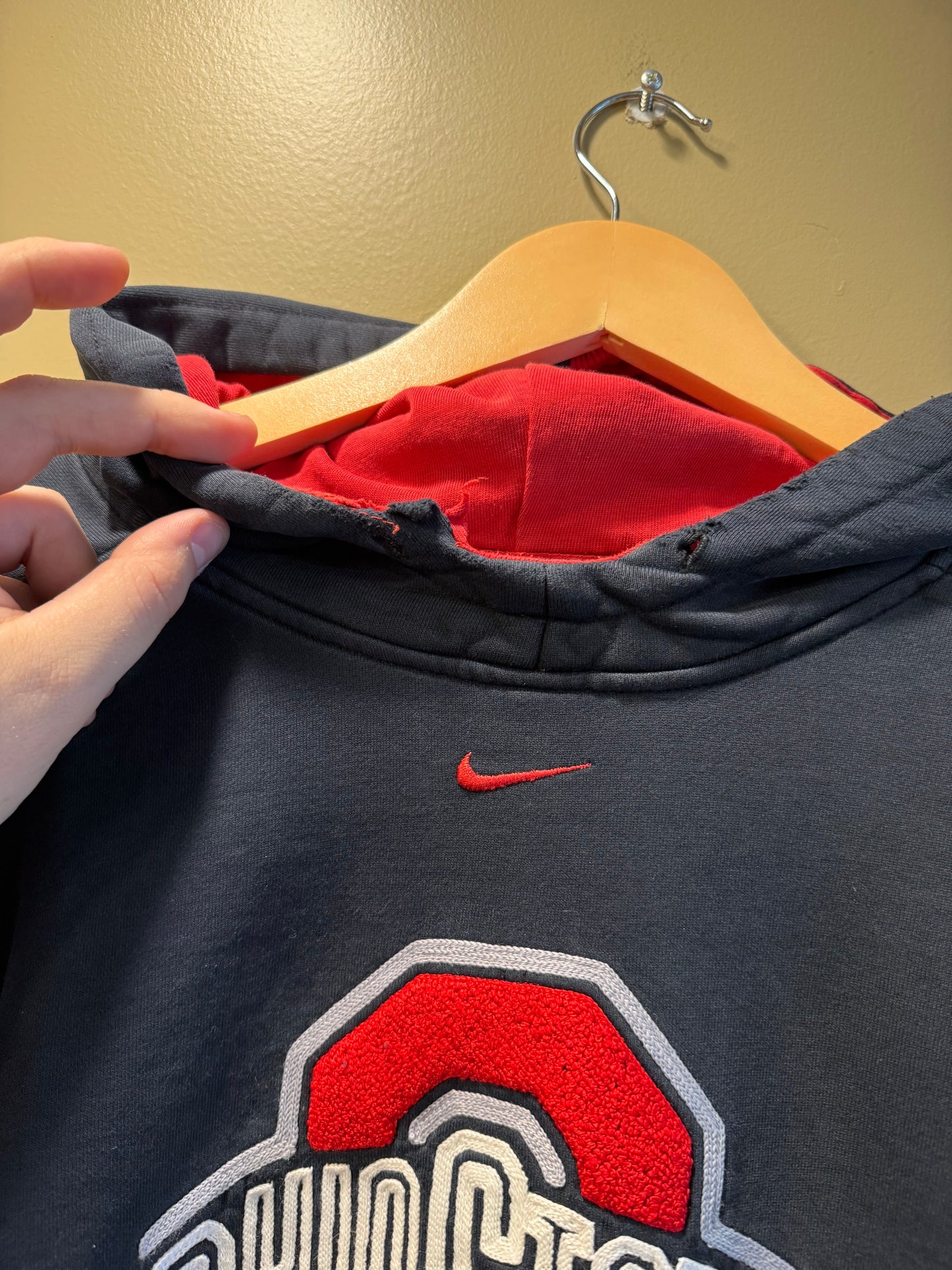 Vintage Nike Ohio State University Center Swoosh Black Hoodie Sweatshirt- XL