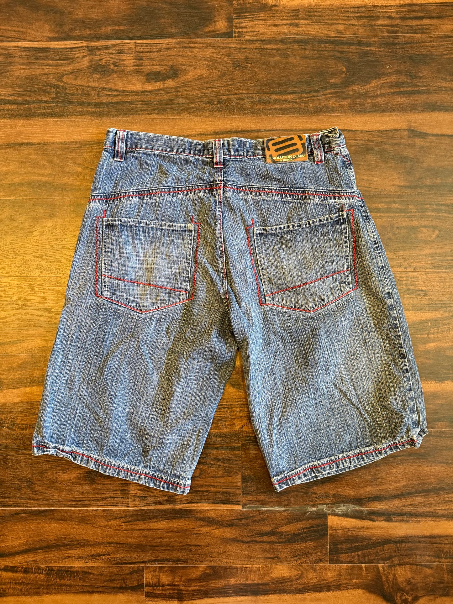 Vintage Evolution Red Embroidered Streetwear Jean Shorts- 36