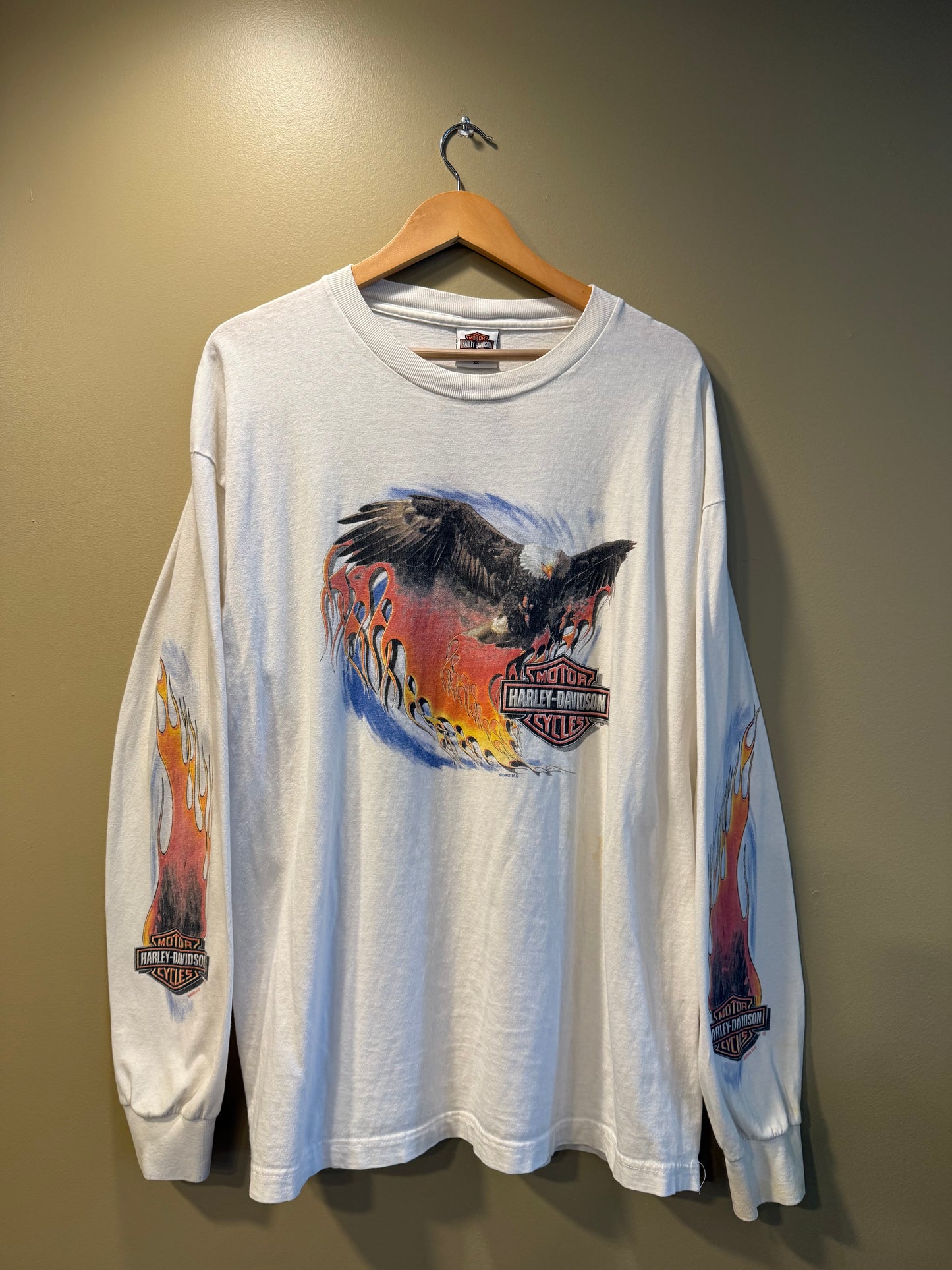 Vintage Harley Davidson Motorcycles Flames Long Sleeve T-Shirt- XXL
