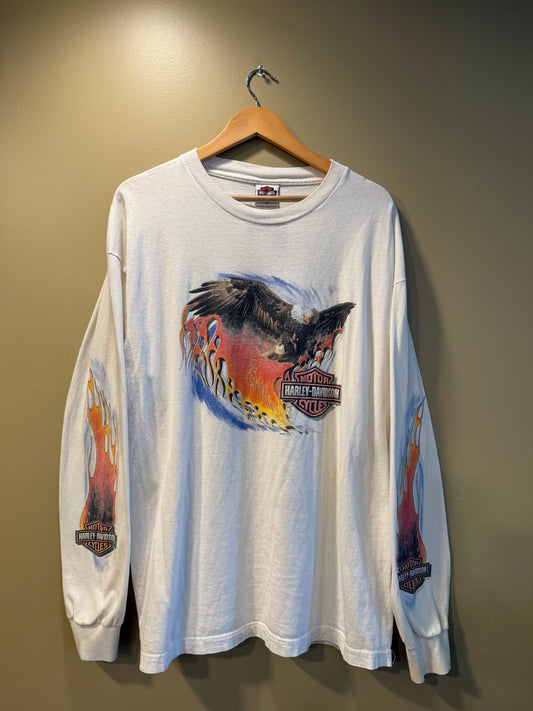 Vintage Harley Davidson Motorcycles Flames Long Sleeve T-Shirt- XXL
