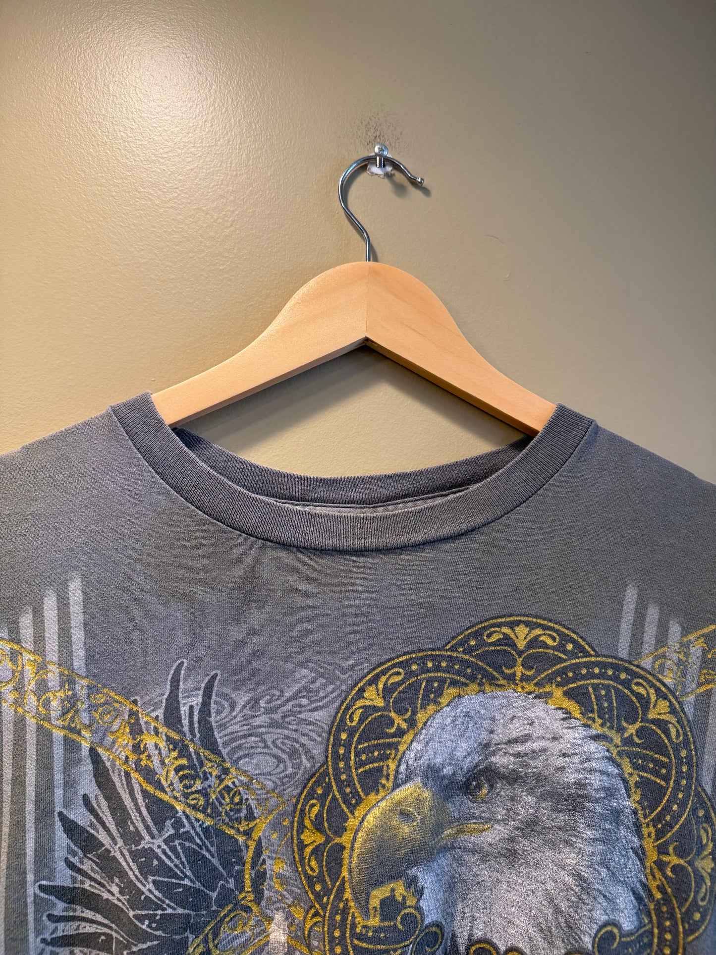 Vintage Bald Eagle Tribal Gray T-Shirt- XL
