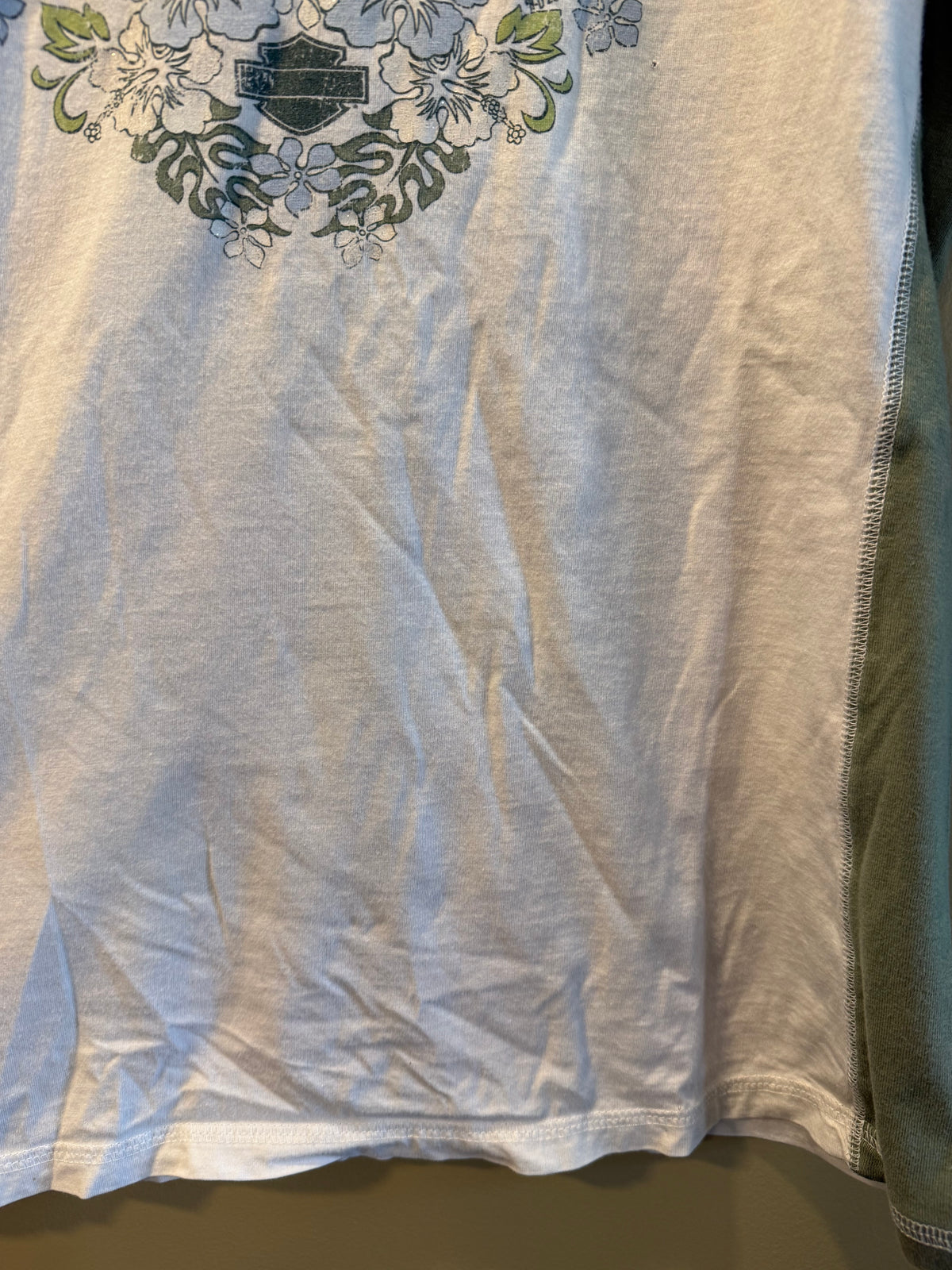 Vintage Harley Davidson White & Green Baby Tee T-Shirt- L