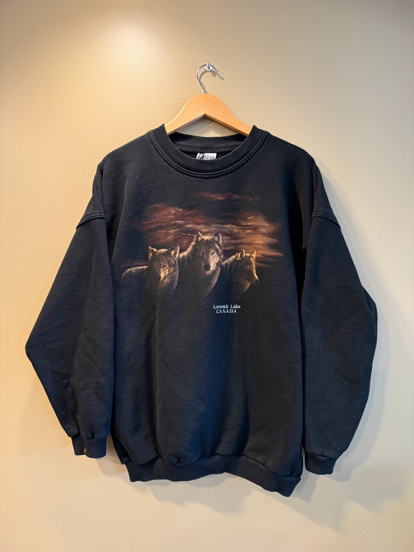 Vintage Lovesick Lake Canada Wolves Nature Crewneck- XL