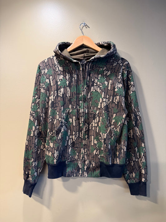 Vintage Ace Sportswear Treebark Camo Thermal Lined Zip-Up Hoodie Sweatshirt- S
