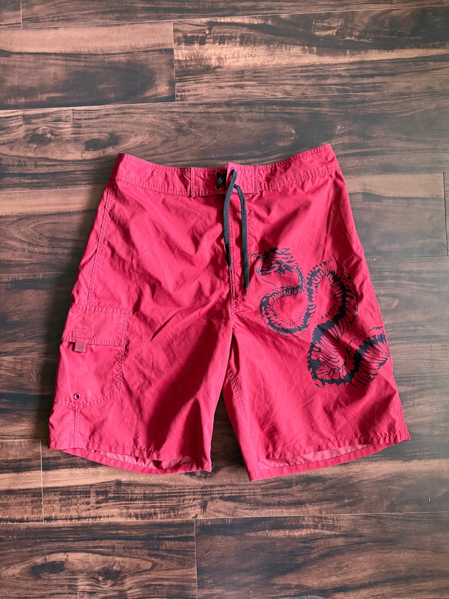 Vintage Y2K Red Dragon Swim Trunk Shorts- 31