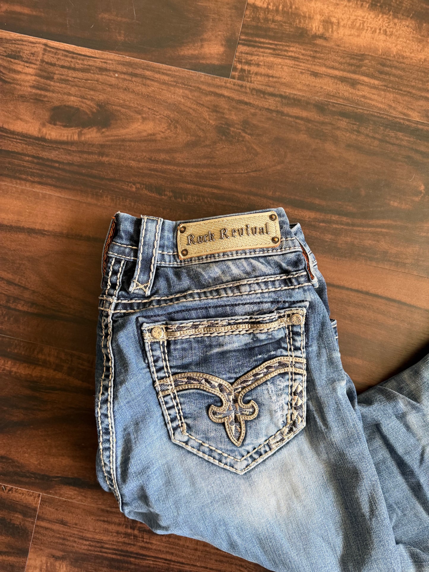 Vintage Y2K Rock Revival Embellished Low Rise Flare Denim Jeans- 32x29