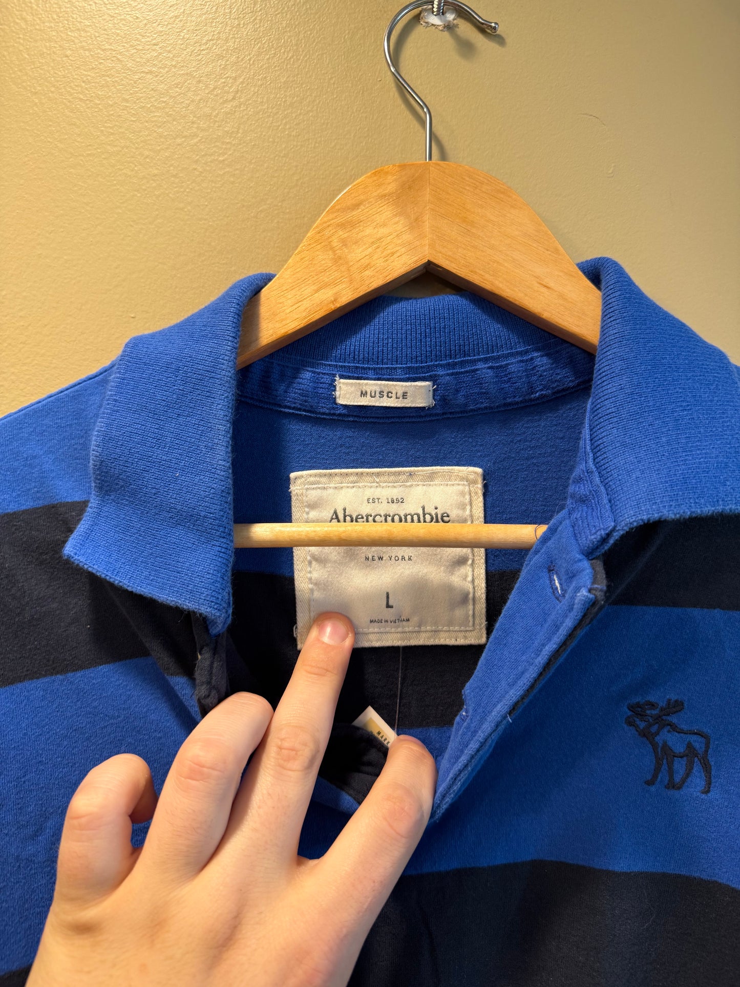 Vintage Abercrombie & Fitch Blue & Black Striped Polo Shirt- M