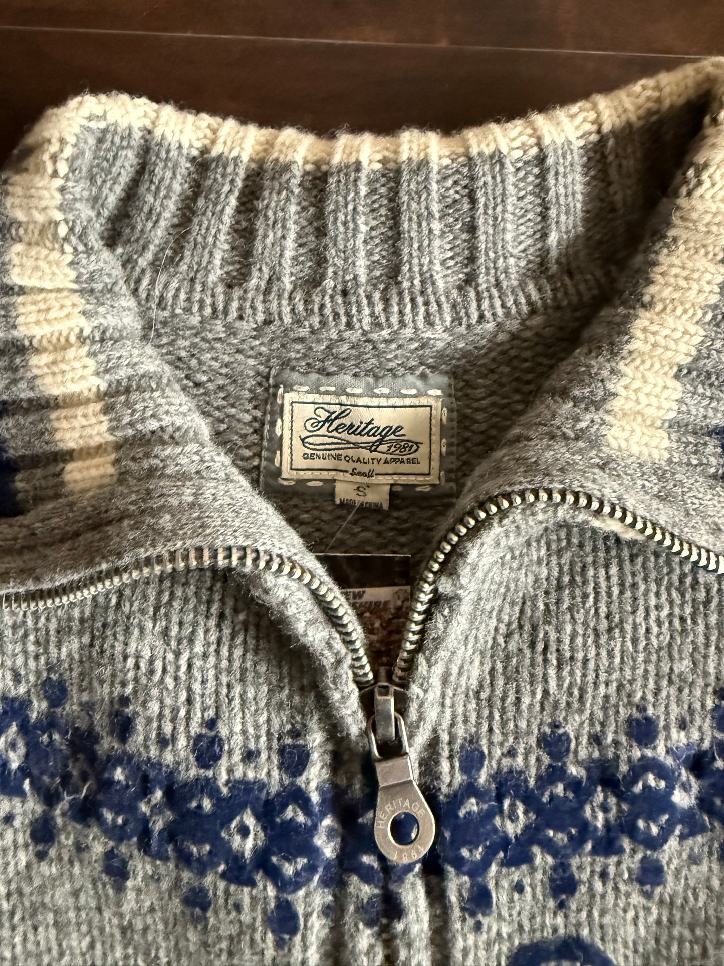 Vintage Heritage Collared Anchor Navy Zip-Up Sweater- S