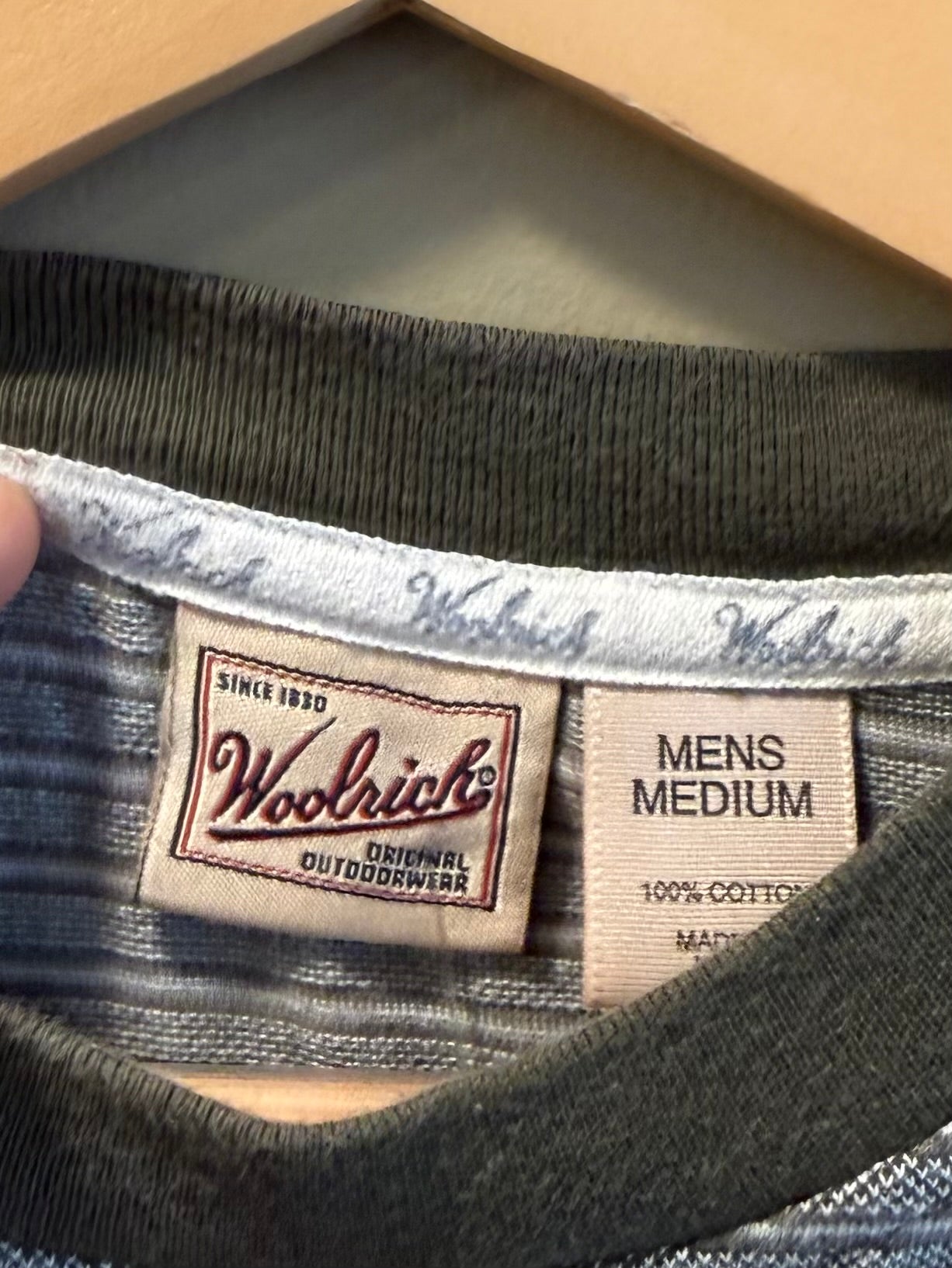 Vintage Woolrich Green & White Striped T-Shirt- L/XL