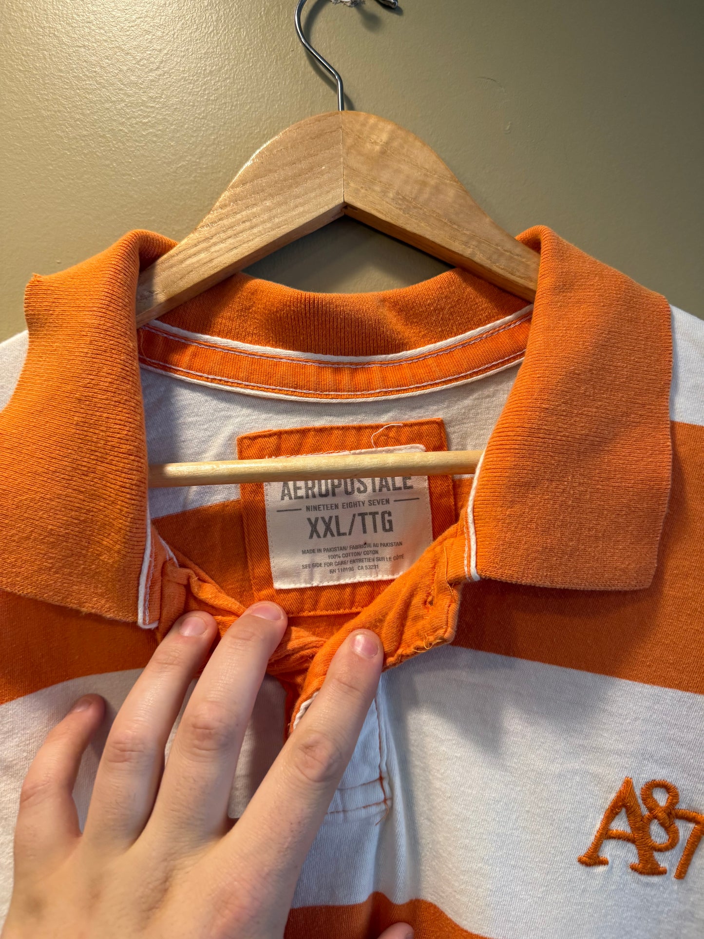 Vintage Aeropostale Orange Striped Polo Shirt- L/XL