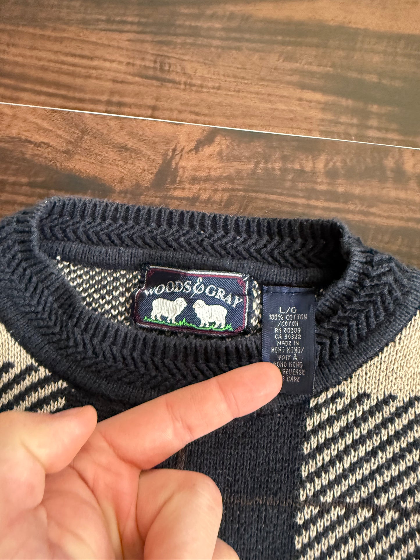 Vintage Woods & Gray Tartan Earth Tones Cotton Sweater- L