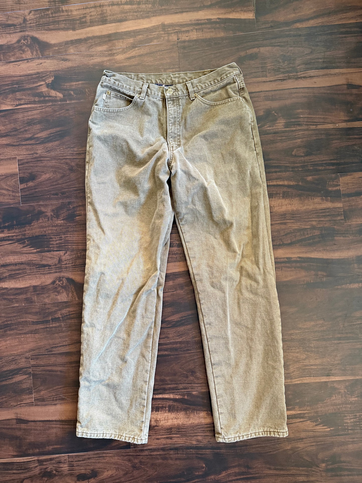 Vintage L.L. Bean Flannel Lined Green Cotton Canvas Pants- 32x33