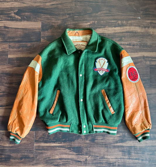 Vintage Louisville Slugger Leather & Wool Baseball Varsity Jacket- L