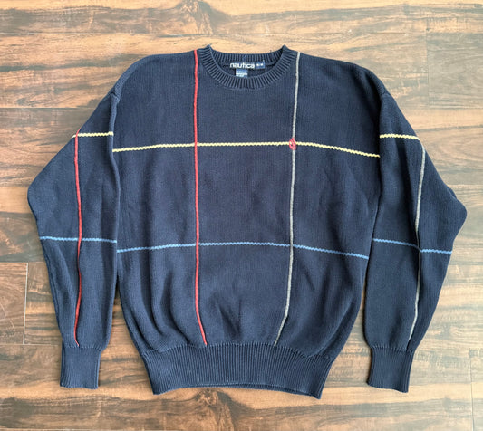 Vintage Nautica Striped Navy Blue Sweater- M