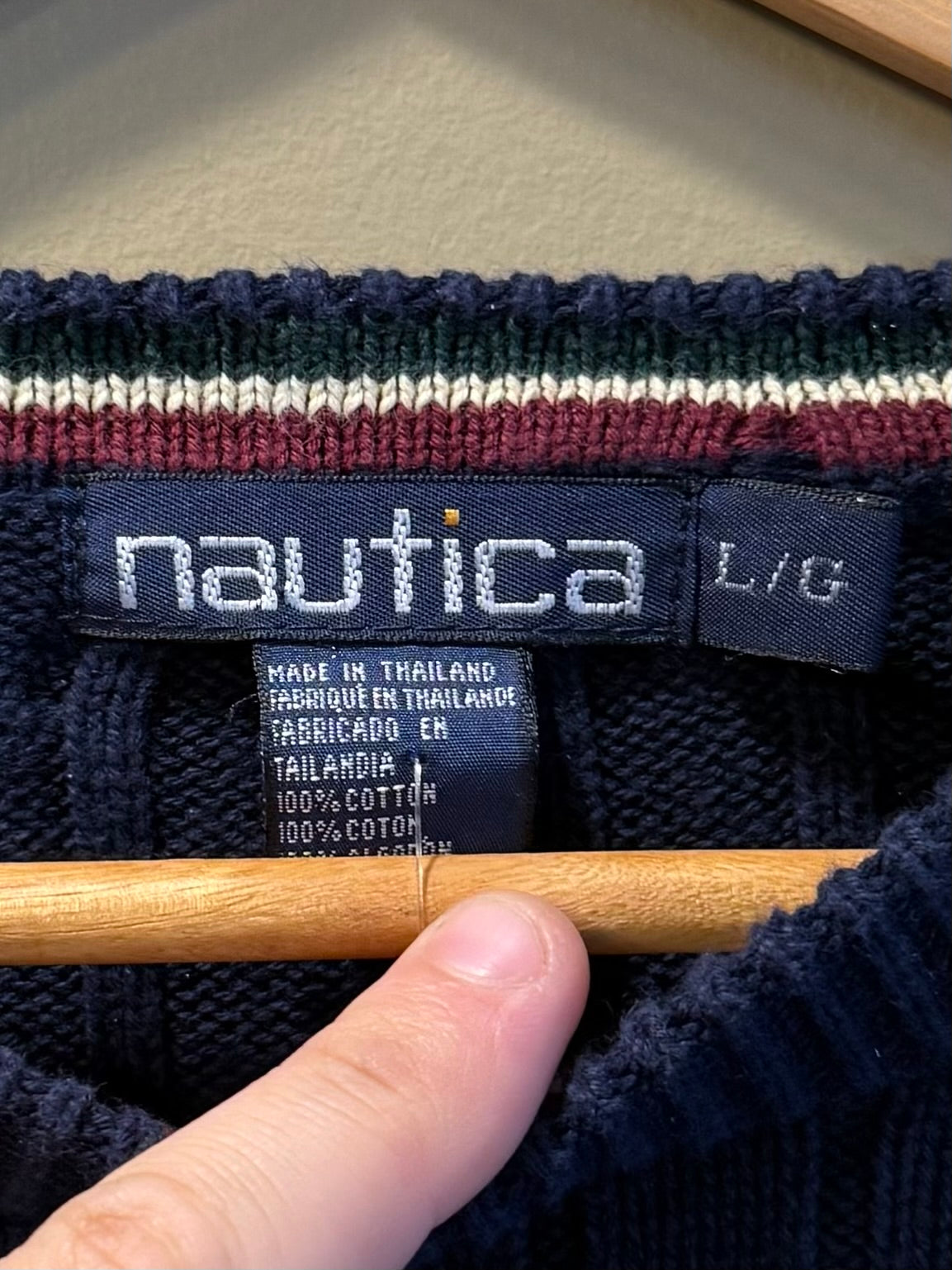 Vintage Navy Blue Nautica Cable Knit Sweater- L