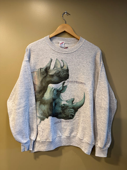 Vintage African & Asian Rhinoceros Species Crewneck Sweatshirt- M