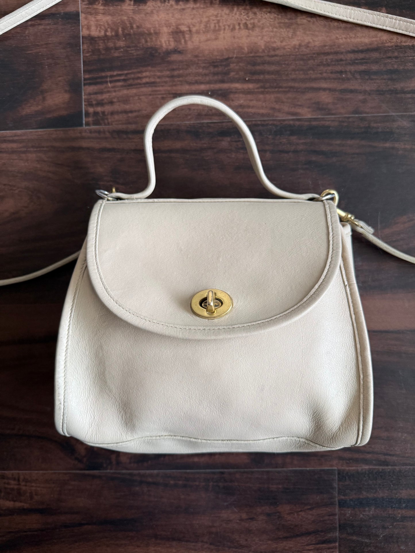 Vintage Coach Regina Flap Top Bone & Brass Crossbody Bag