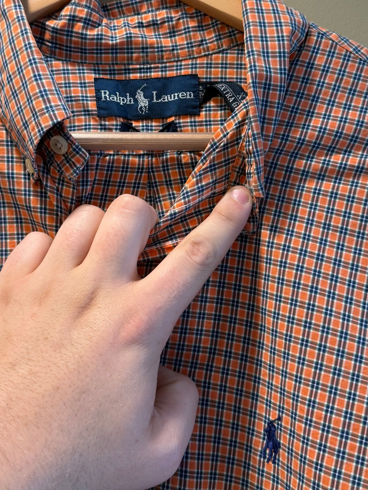 Vintage Polo Ralph Lauren Orange Checkered Button-Up Shirt- XL