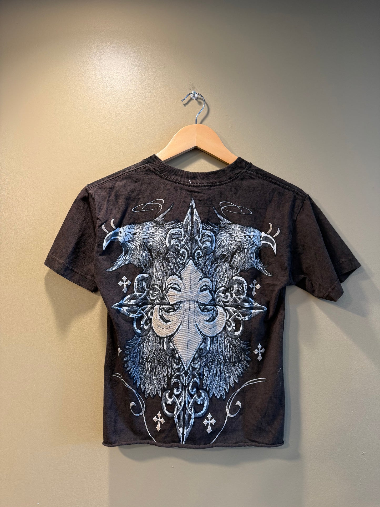 Vintage Y2K Brown Eagles & Crosses T-Shirt- S
