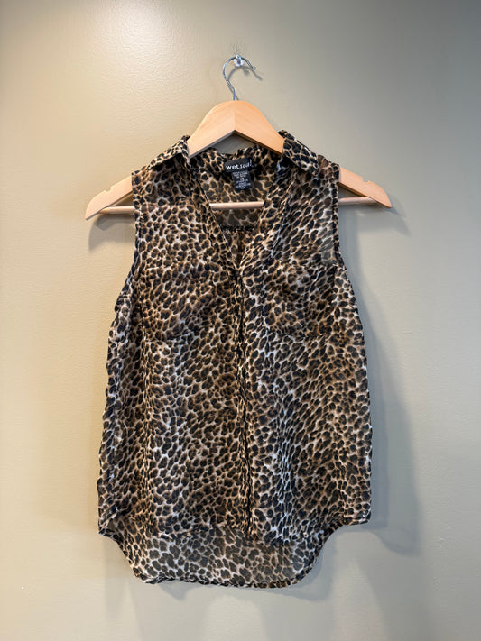 Vintage Wet Seal Cheetah Print Button-Up Collared Sleeveless Top- XS
