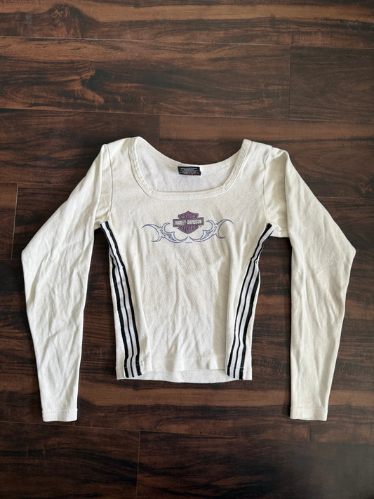 Vintage Harley Davidson Motorcycles White Longsleeve Racing T-Shirt- S