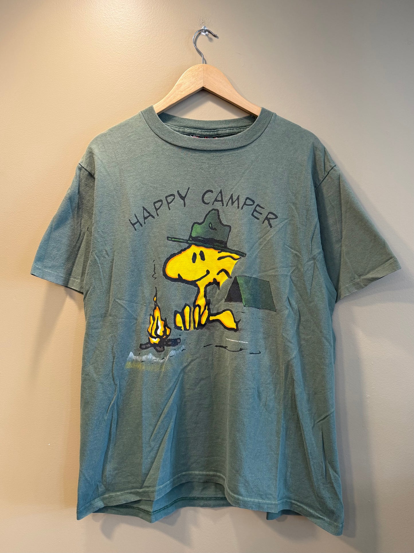 Vintage Peanuts Woodstock Happy Camper Green T-Shirt- L/XL