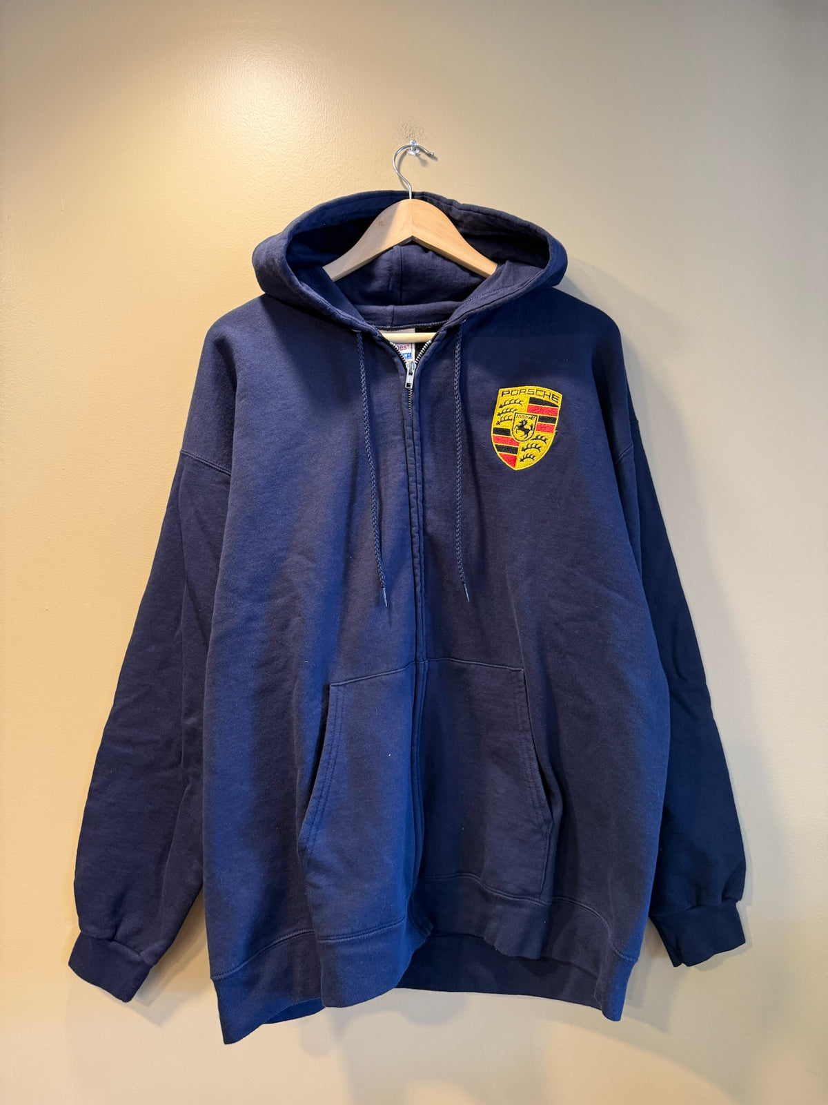 Vintage Porsche Blue Zip-Up Hoodie Sweatshirt - L