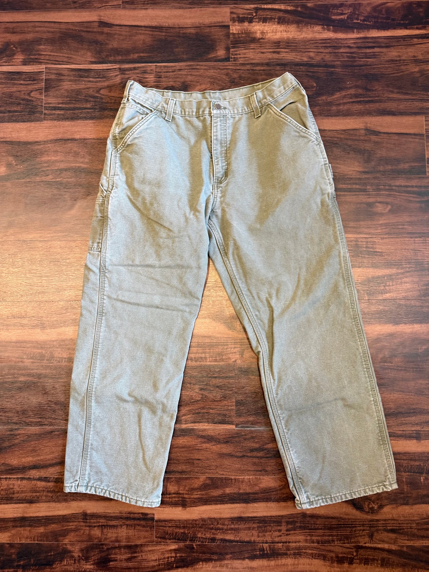 Vintage Carhartt Olive Green Flannel Lined Carpenter Pants- 34x30