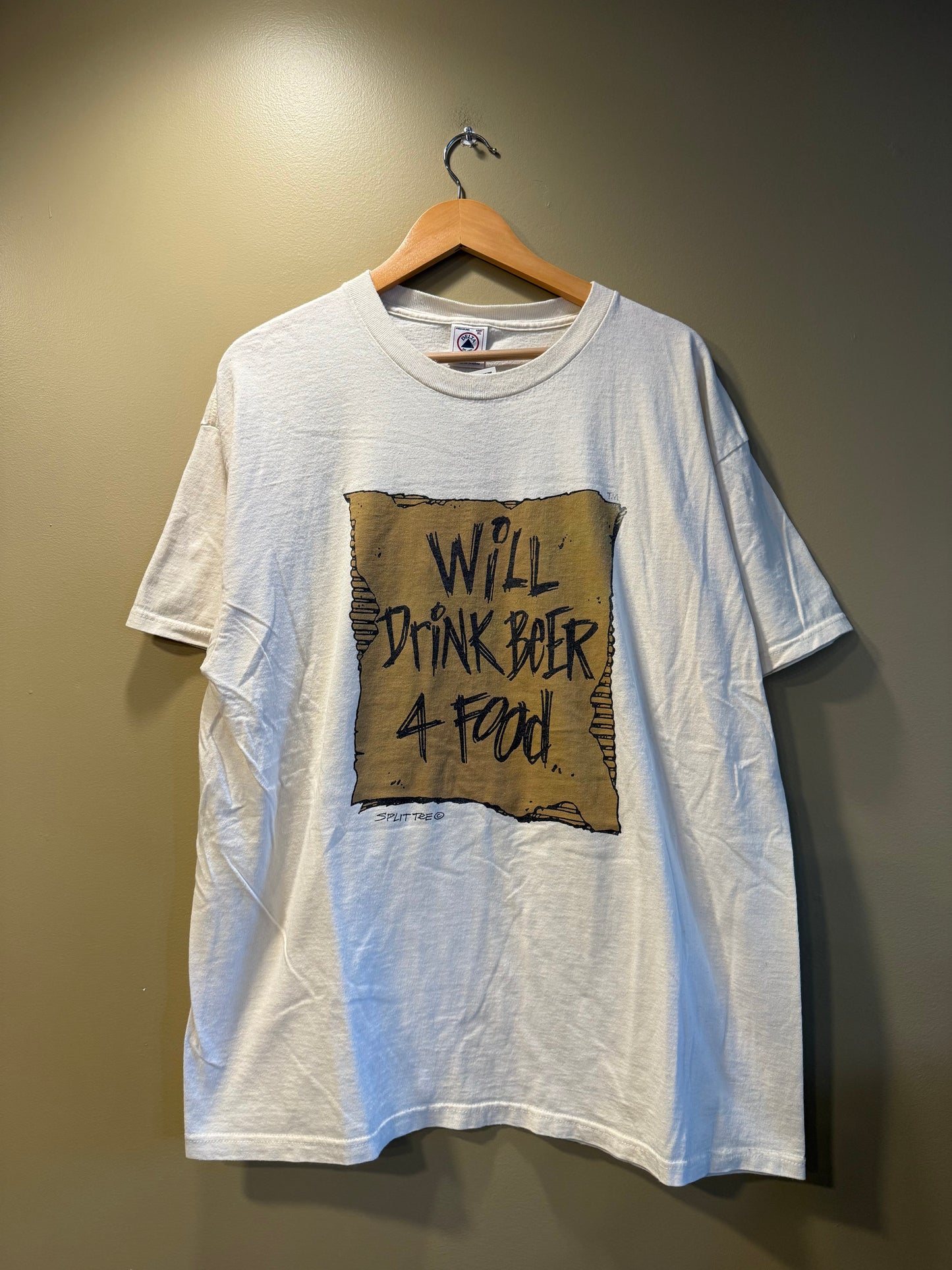 Vintage Will Drink Beer 4 Food Sign T-Shirt- XL