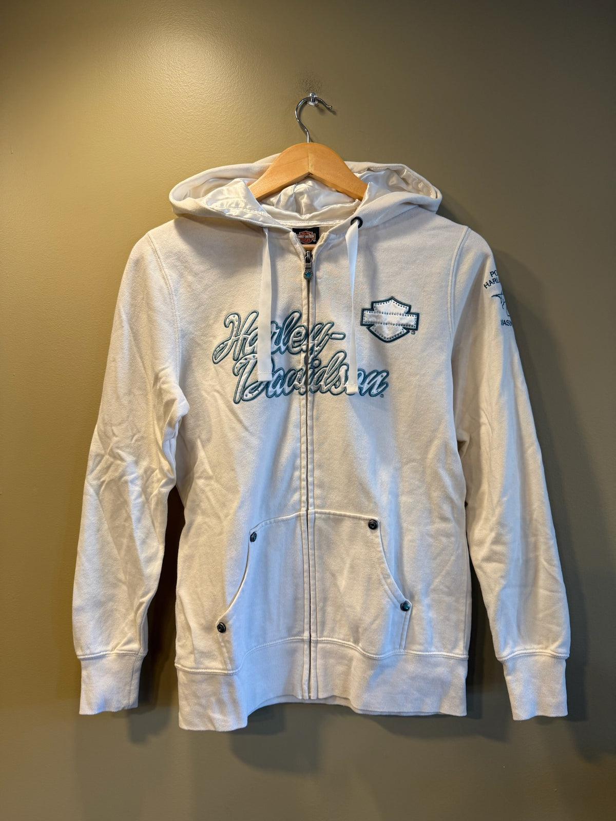 Vintage Y2K Harley Davidson Women’s Zip-Up Hoodie Sweatshirt - S