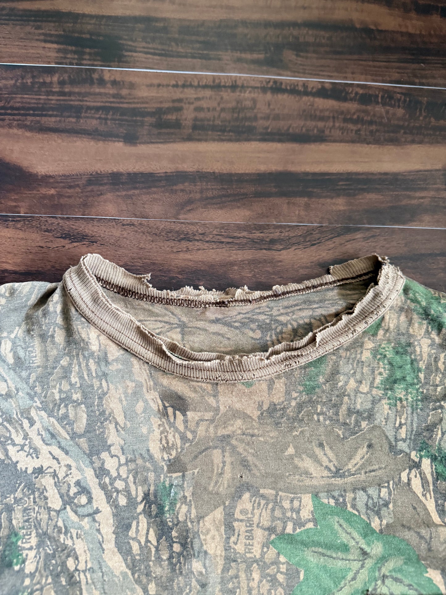 Vintage Distressed Treebark Camouflage Long Sleeve Pocket T-Shirt- XL