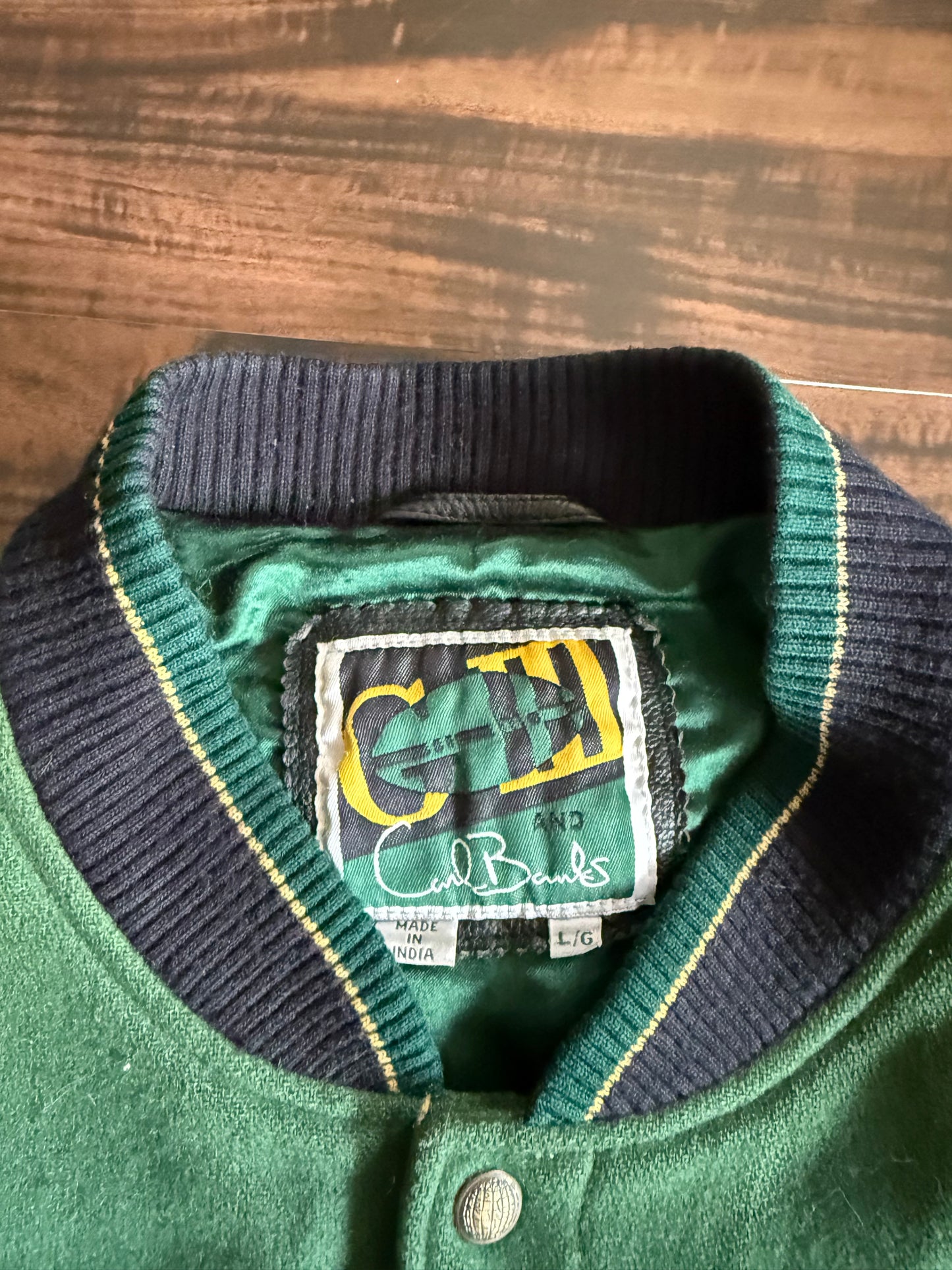 Vintage Green Bay Packers NFL Carl Banks Leather & Wool Varsity Jacket- L