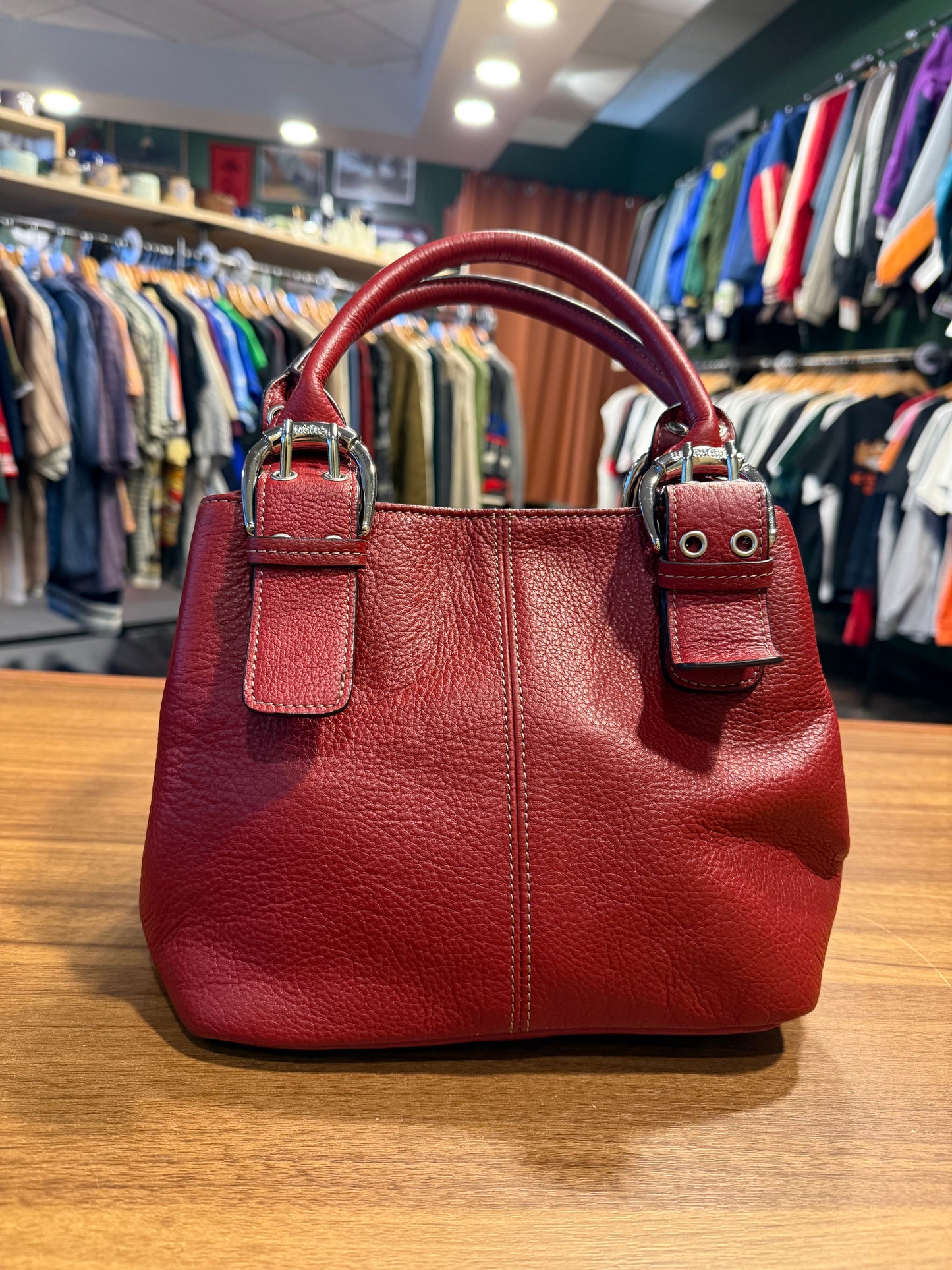 Vintage Red Genuine Leather Small Clasp Purse