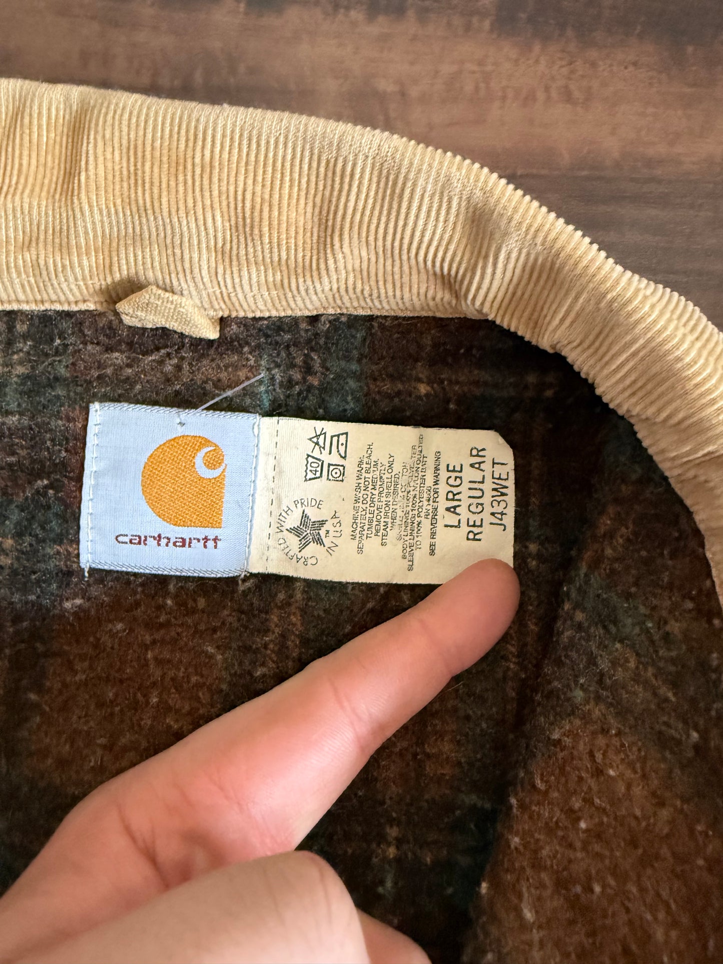 Vintage Carhartt J43WET Tan Flannel Lined Detroit Jacket- L
